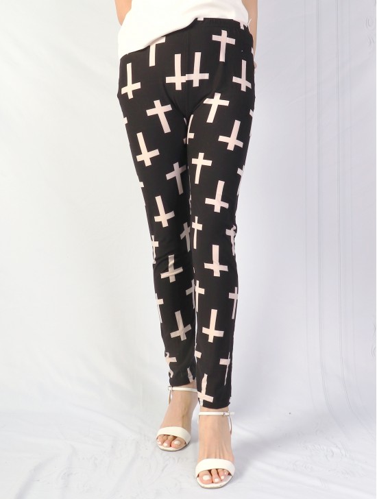 Plus Size Cross Print Stretchy Leggings